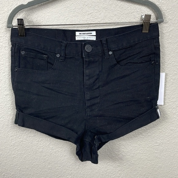 NWT One Teaspoon Lovers Low Waist Skinny Leg Drop Crotch Jean Shorts Black 26 - Picture 1 of 11